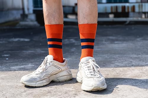4 Pairs Men Striped colouful Crew Socks - Retro Athletic Casual Cotton Socks - Novelty Socks For Men3