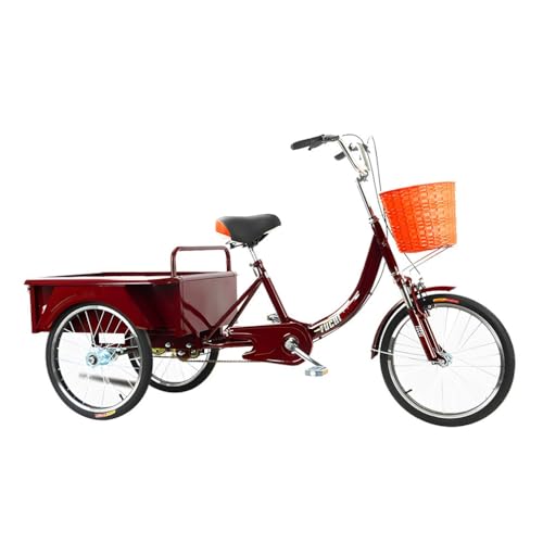GJYDPU Triciclo para Adultos, 20 Pulgadas, Capacidad de Carga 200 Kg/440 Lbs, con Cesta de La Compra, 3 Ruedas, Bicicleta de Crucero, Bicicletas de Ciudad, Triciclo Kinderkraft