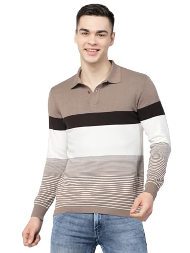 Image of Kalt Mens Basic Solid Full Sleeves Polo Cotton Blend Knitted Regular Fit Polo-Neck T-Shirts with Collar Stylish