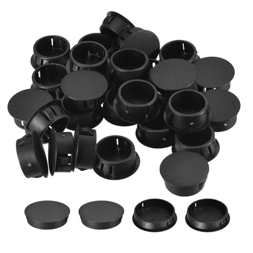 Image of uxcell 1-49 /64 inch Plastic Hole Plugs, 26Pcs Flush Type Panel Round Snap in Fastener Knockout Locking Plugs for Furniture Insert End Caps Panels, Black