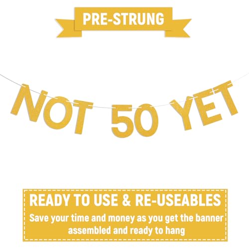 Image of Not 50 Yet Banner - Last Year in My 40s Banner, Happy 49th Birthday Sign, Cheers to 49 Years, Funny 49th Birthday Party Decorations Gold Glitter