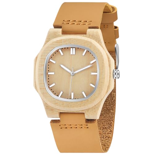 Montre en bois pour homme cadran carré avec chiffres arabes Tiong