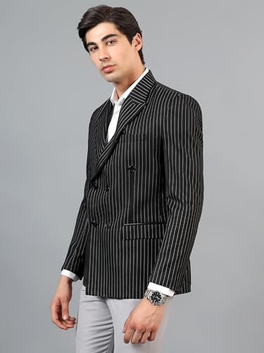 Image of Men's Black Striped Double-Breasted Blazer