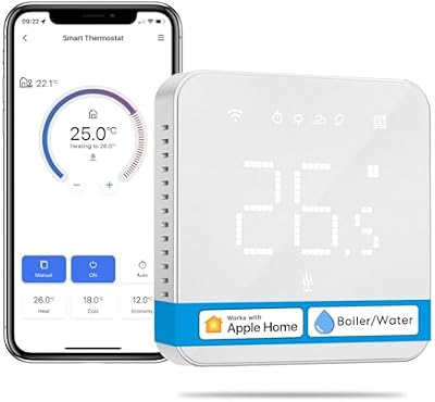 Meross Termostato Calefaccion WiFi para Calderas, Termostato WiFi de Pared para Calderas de Gas/Agua, Compatible con Apple HomeKit, Alexa, Google Assistant, Pantalla Digital Táctil, para 3/4 Hilos