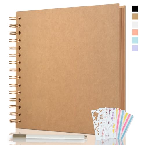 JAECU Album Photo Spirale Scrapbook 21x21cm, DIY Scrapbooking Album 40 Pages, Livre D'or pour Voyage Mariage Anniversaire Cadeaux pour Bebe Enfant Couple (Kaki)