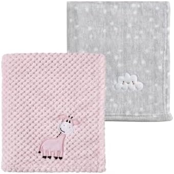 CREVENT 2 Stück 75 cm x 100 cm süße, kuschelige, Flauschige, warme Babydecken für Säuglinge und Kleinkinder, Bettwäsche, Kinderbett, Kinderwagen – Graue Wolke + Rosa Giraffe