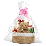 Geschenkkorb Leer 30x20x12 cm, Geflochten Korb mit Geschenktüten und Bändern, Präsentkorb Leer für Weihnachten, Geburtstag, Hochzeit, Aufbewahrungskorb, Deko-Korb (Khaki)