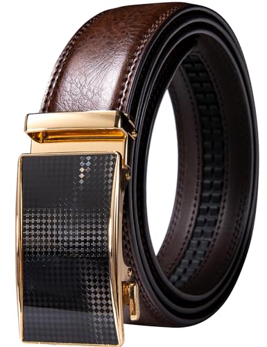 Ceinture à cliquet homme cuir de vachette réglable style décontracté noir doré