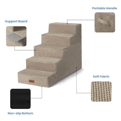 Image of Aodisman Dog Stairs for High Beds 22.6 inch H, 5-Step Pet Steps for Small Dogs