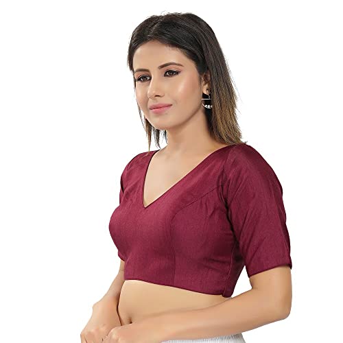 Image of Vamas Women's Silk Padded Self Design Half Sleeve Readymade Saree Blouse (VFJ-140)