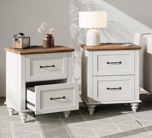 WAMPAT Set of 2 Night Stands with 2 Drawers, Mid-Century