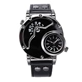Mesuaeso watches Orologio da polso sportivo al quarzo con doppio fuso orario con quadrante grande e cinturino in pelle un accessorio alla moda for uomo orologio(Svart)