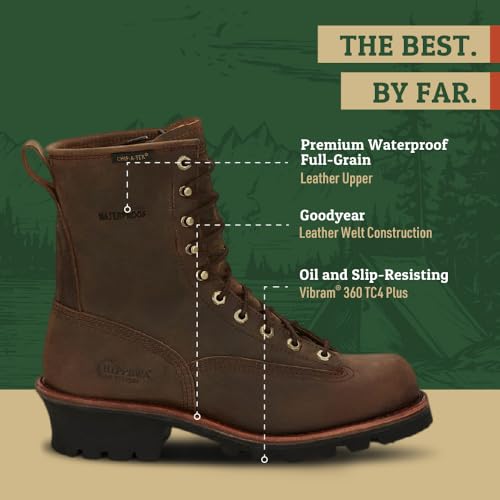 Image of Chippewa Paladin 8-Inch Logger Boots - Anti-Slip Waterproof Logger Boots for Men - Secure Lace-To-Toe Work Shoes for Men - Vibram Traction Soft Toe Leather Work Shoe - Full-Grain Leather Upper