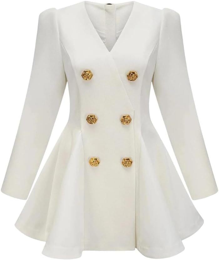 Womens V Neck Blazer Dress Skirt Waist Cinching Office Party Evening Wear