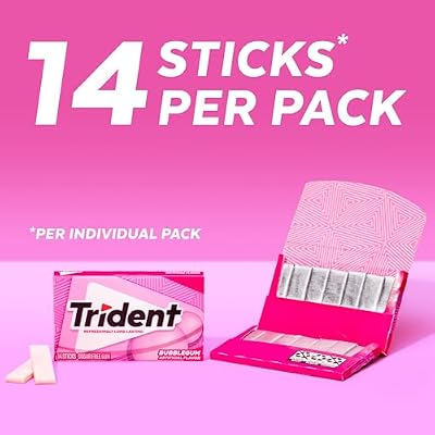 Trident Bubblegum Sugar Free Gum, Travel Accessories, 12 Packs of 14 Pieces (168 Total Pieces)