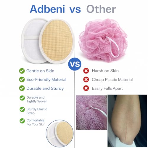 Image of Adbeni Natural Jute Bath Loofah Pad for Body Scrubbing | Exfoliating Shower Sponge with Hand Strap | Eco Friendly Body Scrubber for Dead Skin Removal | Reusable Bathing Loofah for Men & Women | Pack of 6