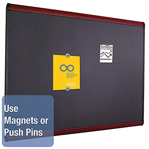 Quartet Prestige Plus Magnetic Fabric Bulletin Board, 6 x 4 Feet, Black with Mahogany Frame (MB547M)