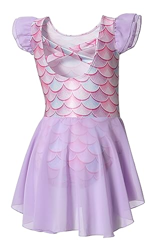 Image of DIPUG Ballet Leotards for Girls Ballet Leotard with Skirt Toddler Dance Leotards Flutter Sleeve and Criss-Cross Back