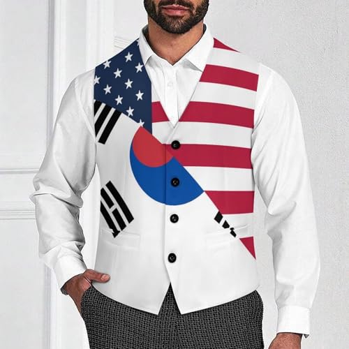 USA And South Korea Flag Suit Vest for Men Slim Fit Sleeveless Jacket V Neck Business Waistcoat Button Up Dressy Top4
