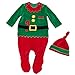 Produktbild FStory&Winyee Weihnachtskostüm Set Kleines Baby Weihnachten Outfit Kinder Weihnahctself Kostüm Set mit Mütze Schlafanzug Weihnachten Cosplay Kostüm Overall Pyjams Jumpsuit Grün Baby 59-80 0-24 M