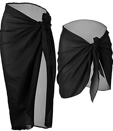 Norme 2 Pieces Women Chiffon Pareo Swimsuit Wrap Beach Wrap Sarong Cover Up for Vacation, Long and Short Style