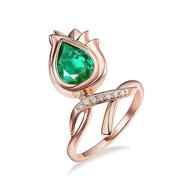 Dsnyu Diamond Promise Ring, Vintage Eternity Bands voor Vrouwen Rose Gold Emerald Pear Shape Rose Sieraden