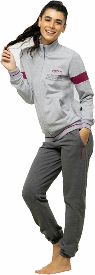 LOTTO Tuta Donna in Felpa GARZATA - Tuta Donna Invernale con Zip Intera - Tuta Donna Completa - TUTA DONNA COTONE FELPATO (6060 GRIGIO, XL)
