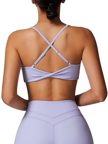 Image of ABOCIW Womens V Neck Twist Back Sports Bra Padded Low Impact Fitness Yoga Bra Workout Crop Top