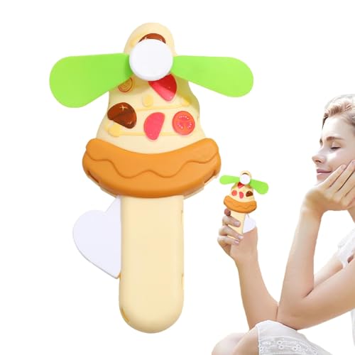 Manual Press Cooling Fan - Cute Manual Press Fan Toy - Portable Hand Powered Cooling Fan for Kids, Pizza Cartoon Hand Push Blowers for Travel