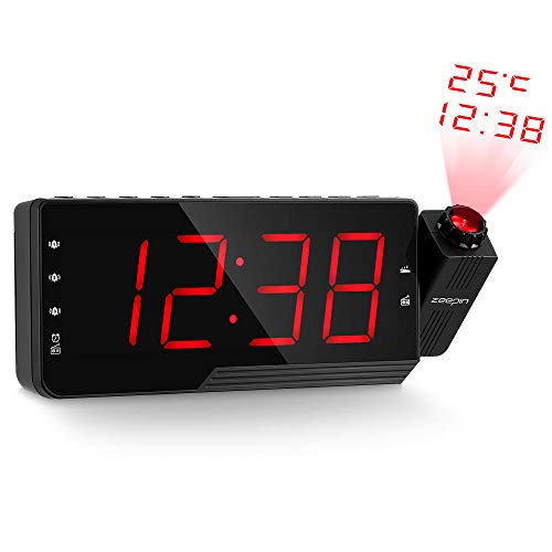 Digital Radio Wecker Snooze Projektor Timer Temperatur LED Anzeige USB Ladekabel 180 Grad Tisch Wand FM Radio Uhr Rot