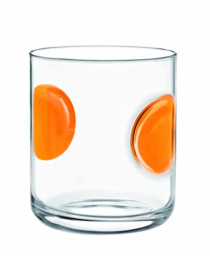 Bormioli Rocco Giove 10.5 Ounce DOF Glass with Orange Accents, Set of 6