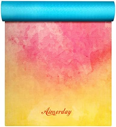 Aimerday Premium Print Yoga Mat for Women Non Slip Exercise Mat with Carrying Strap & Mat Bag, 1/4" Extra Thick High Density Eco Friendly Large Yoga Mats for Fitness, Pilates & Home Floor Workout