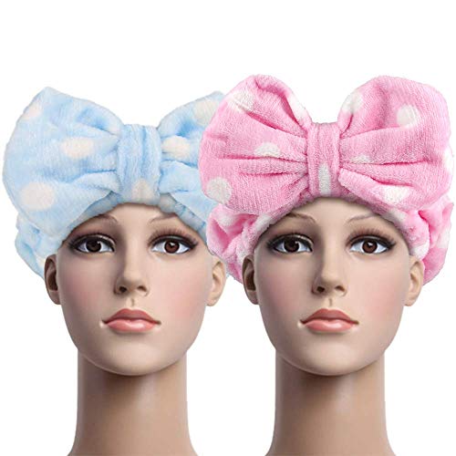 G2PLUS Headband for Washing Face, 2PCS Makeup Headbands for Women, Soft Bow Headbands with Elastic Band for Spa, Washing Face, Makeup, Skincare, Party (Pink & Blue)