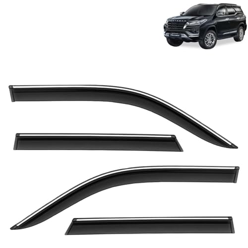 Image of KINGSWAY Accessories Chrome Lining Door Visor Only Compatible with Toyota Fortuner (Year 2025 Onwards) All Model, Premium Chromeline Unbreakable Car Rain Guard Side Rear Wind Deflectors, Set of 4 Pcs