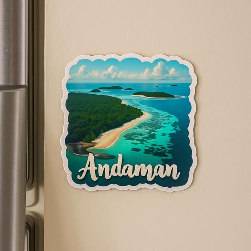 Image of Naxon Andaman Theme Souvenir Wooden Fridge Magnet for Refrigerator - Printed Fridge Magnet for Kitchen & Home Decor | Perfect Souvenir Gift | Size 3x3 in | Pack of 1