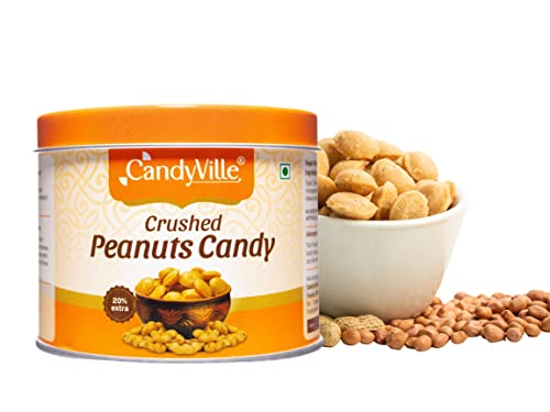Image of CandyVille Crushed Peanut Candy Tin (340g) | Crunchy Peanut Toffees in Tin | No Added Preservatives, flavours or Colours | Traditional Indian Sweets