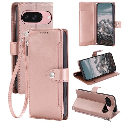 Protection Google Pixel 9A étui portefeuille rabat cuir rose