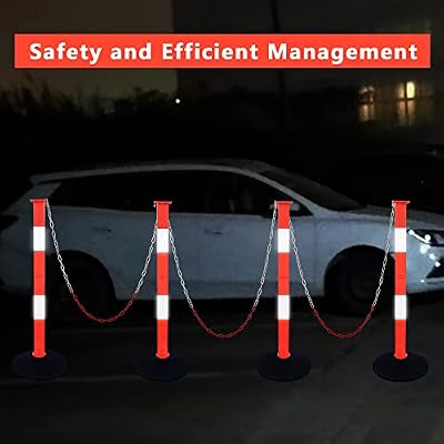 Traffic Delineator Post with Weighted Base & Reflective Collars, Adjustable Parking Cones with 4 FT Chains, Portable Orange Driveway Barrier Pole for Traffic Crowd Control(Patented)