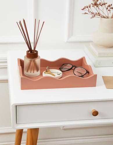Bandeja rectangular decorativa Curator Home roja con borde ondulado para mesa de café 6