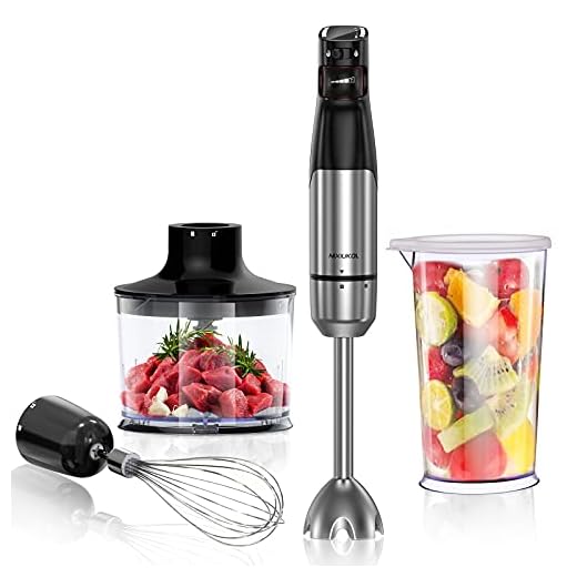 NIXIUKOL Batidora de Mano, Batidora de Varilla 1000 W 4 en 1, con Vaso Medidor, Picadora, Batidor Emulsionador, Cuchilla de Acero Inoxidable, Libre BPA, para Batidos, Sopas, Salsas, Comida para Bebés