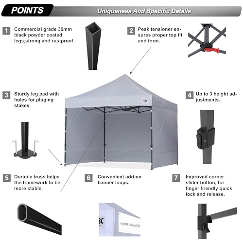 Image of ABCCANOPY Heavy Duty Easy Pop up Canopy Tent with Sidewalls 10x10, Gray