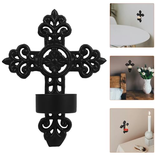 Candelabro de pared resistente en hierro negro con soporte estable para velas de pilar 8