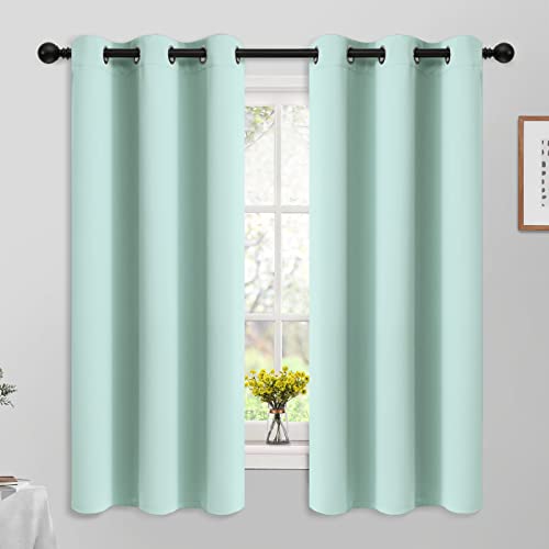 Yakamok Blackout Curtains Room Darkening Thermal Insulated Window Panels,Solid Grommet Top Drapes for Bedroom/Living Room(42Wx63L, Aqua, 2 Panels)