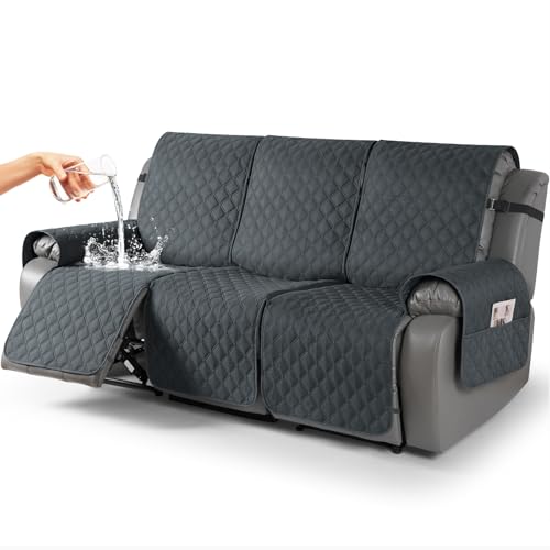 TAOCOCO 100% Waterproof Recliner Couch Covers, Recliner Sofa Covers with Leg Straps, Reversible Reclining Couch Cover for Recliner, Washable Couch Protector for Pets Kids(3 Seat, Dark Gray) by TAOCOCO - Used condition - CA$73.81