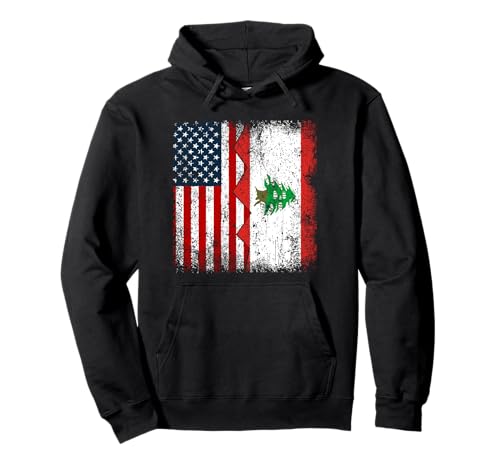 Raíces libanesas | Bandera media americana | Banderas de América Líbano Sudadera con Capucha