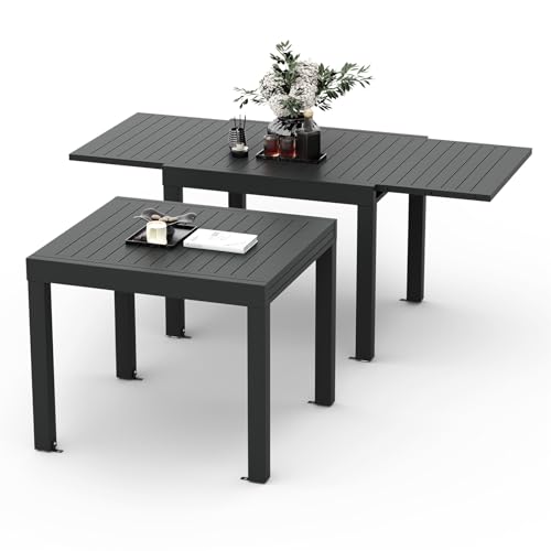 Devoko Table De Jardin, Extensible, 80/160 X 80 X 75 Cm, Petite Table Extensible, en Aluminium, pour Balcon, Résistante Aux Intempéries, Extensible, Table À...
