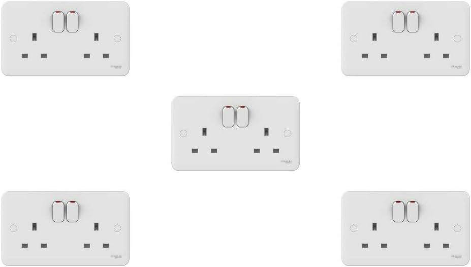 Pack of 5 x Schneider GGBL3020 'Lisse' 2 Gang Twin 13 Amp Switch Sockets