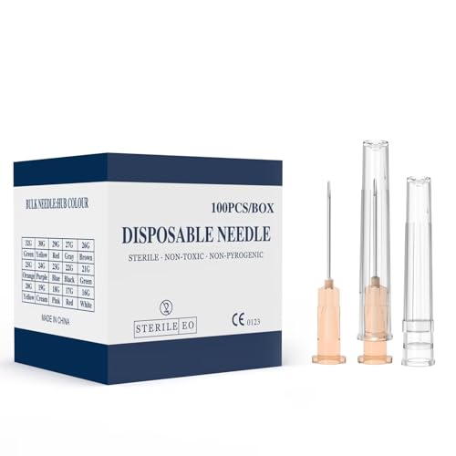 25 Gauge 0.5 Inch Needle, Individually Wrapped, 100 PCS Luer Lock Needles Industrial Dispensing Accessories(25G 0.5-Inch)