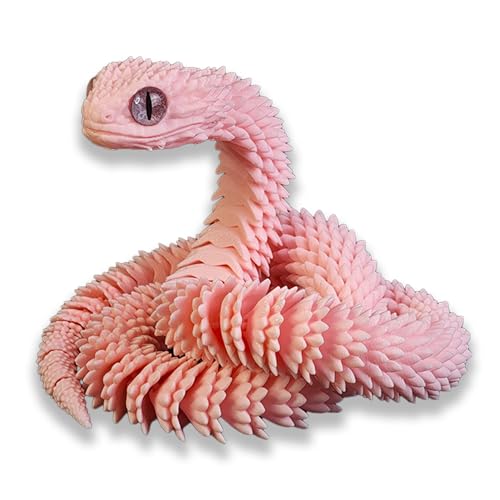 Binvin 3D Printed Animals-Snake Viper,3D Printed Snake Toys Articulated Snake 3D Printed Animals Animal Model Ornaments Creative Funny Toy Festival Gift for Frends (Pink, 20.2Inch)