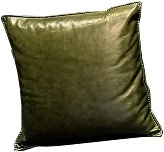 Top Layer Cowhide Leather Throw Pillow 100% Leather Cover for Modern Bohemian Farmhouse Square Decorative Bedroom Living Room Cushion Cover (Vintage Green (Oil Wax Work) SS Grade, 18 * 18inch)